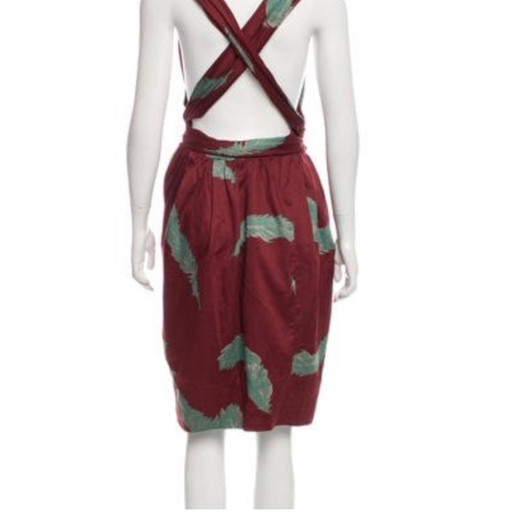 Marc Jacobs Fit And Flared Halter Cotton Maroon Wrap Neckline Runway Dress Sz 0 - Picture 3 of 9